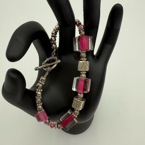 Elegant Sterling Silver Bali Beads and Pink Beaded Bracelet